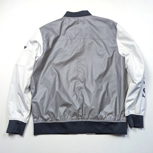 Guess Bomber Jacket Mens Size XXL Silver Reflective Spellout Sleeve - Picture 3 of 14